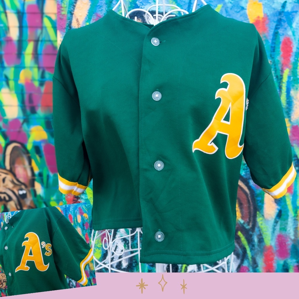 OAKLAND ATHLETICS #4 MLB Vintage Crop Top Jersey | Green and Yellow